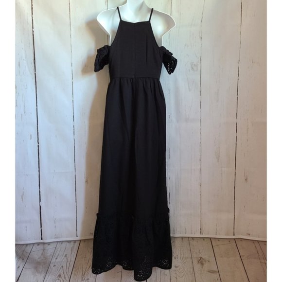 Sugarlips black halter maxi dress cottagecore new boutique cold shoulder eyelet - Picture 6 of 6